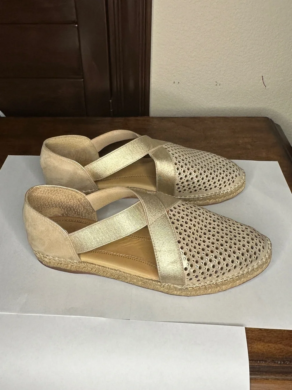 Nurture Gold Perforated Espadrille Slip-On Flats